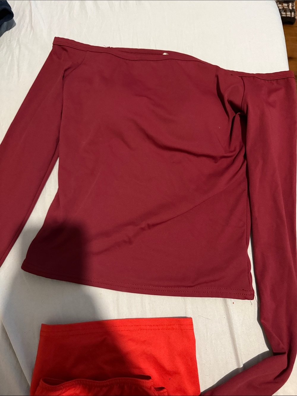 Off-Shoulder Long Sleeve Top - Wine